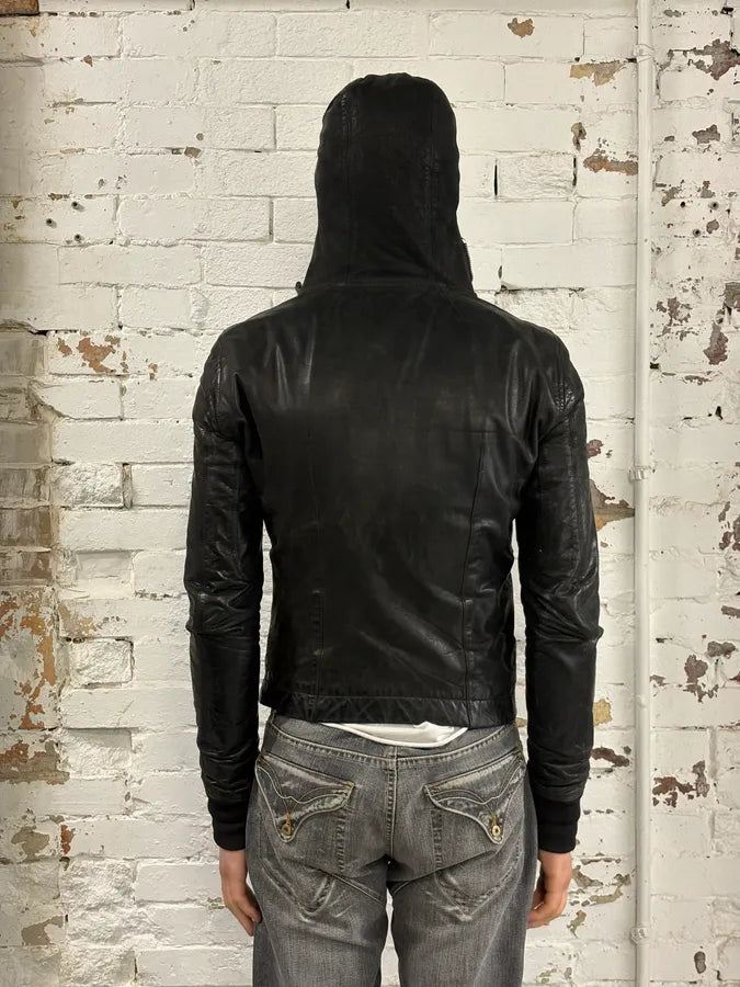 2010s Rick Owens Scuba Black Leather Asymmetrical Jacket nsZHpcx 2
