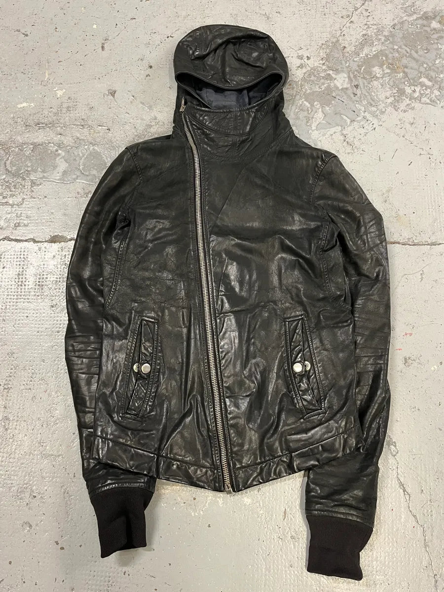 2010s Rick Owens Scuba Black Leather Asymmetrical Jacket nsZHpcx 3