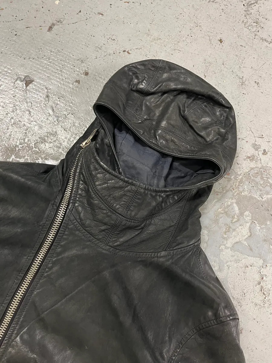 2010s Rick Owens Scuba Black Leather Asymmetrical Jacket nsZHpcx 4