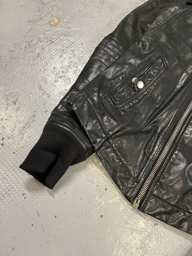 2010s Rick Owens Scuba Black Leather Asymmetrical Jacket nsZHpcx 5