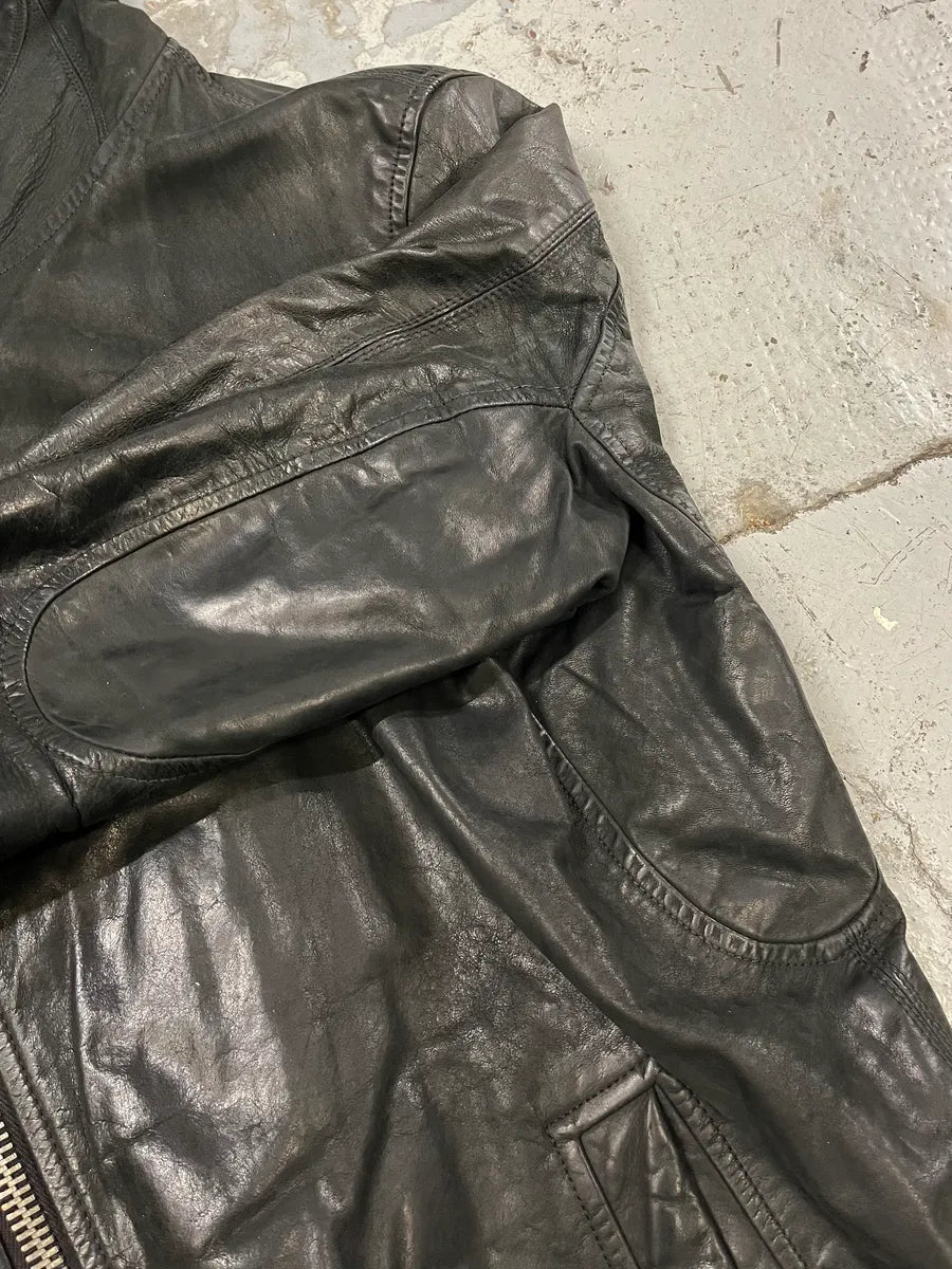 2010s Rick Owens Scuba Black Leather Asymmetrical Jacket nsZHpcx 6