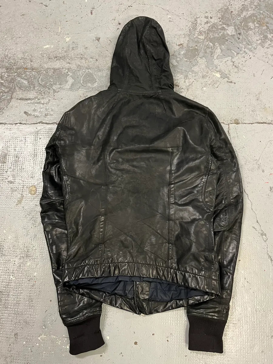 2010s Rick Owens Scuba Black Leather Asymmetrical Jacket nsZHpcx 7