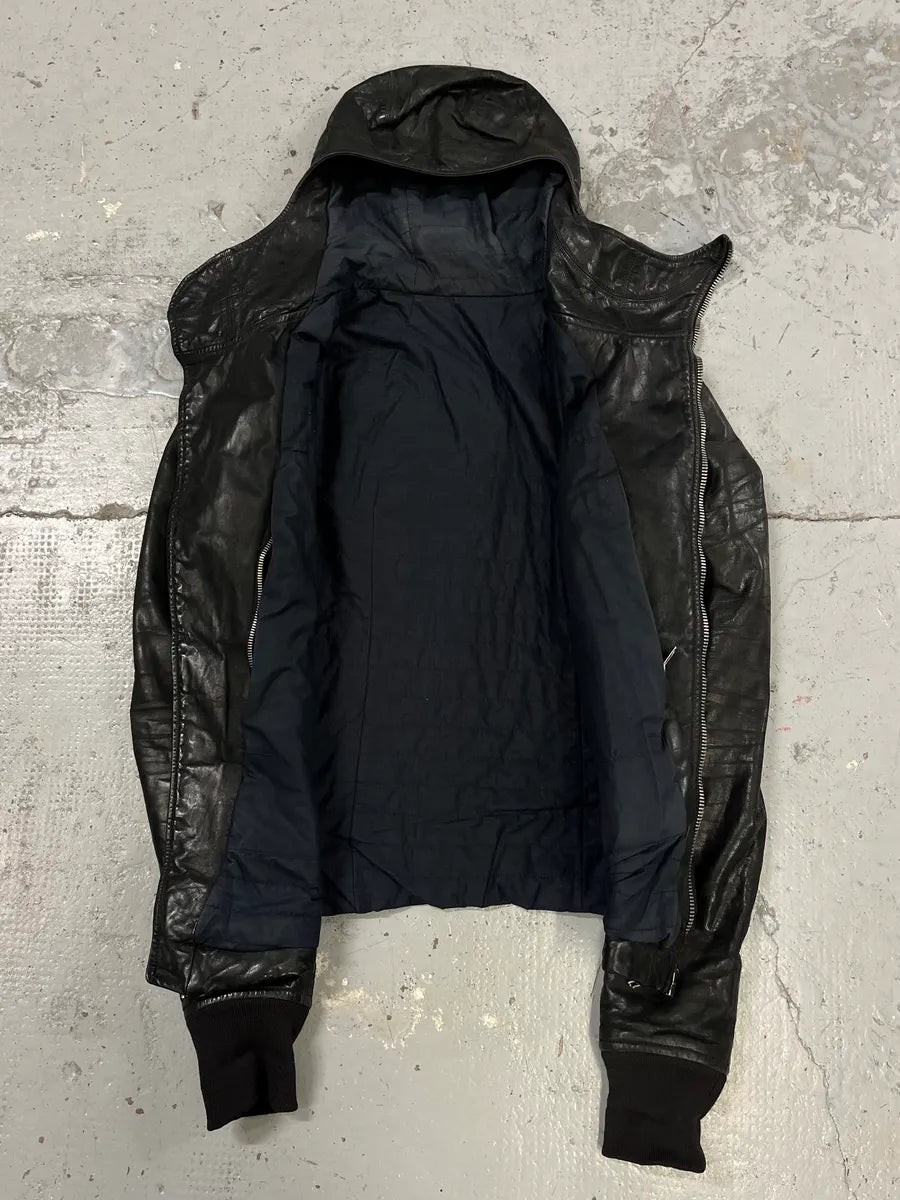 2010s Rick Owens Scuba Black Leather Asymmetrical Jacket nsZHpcx 8