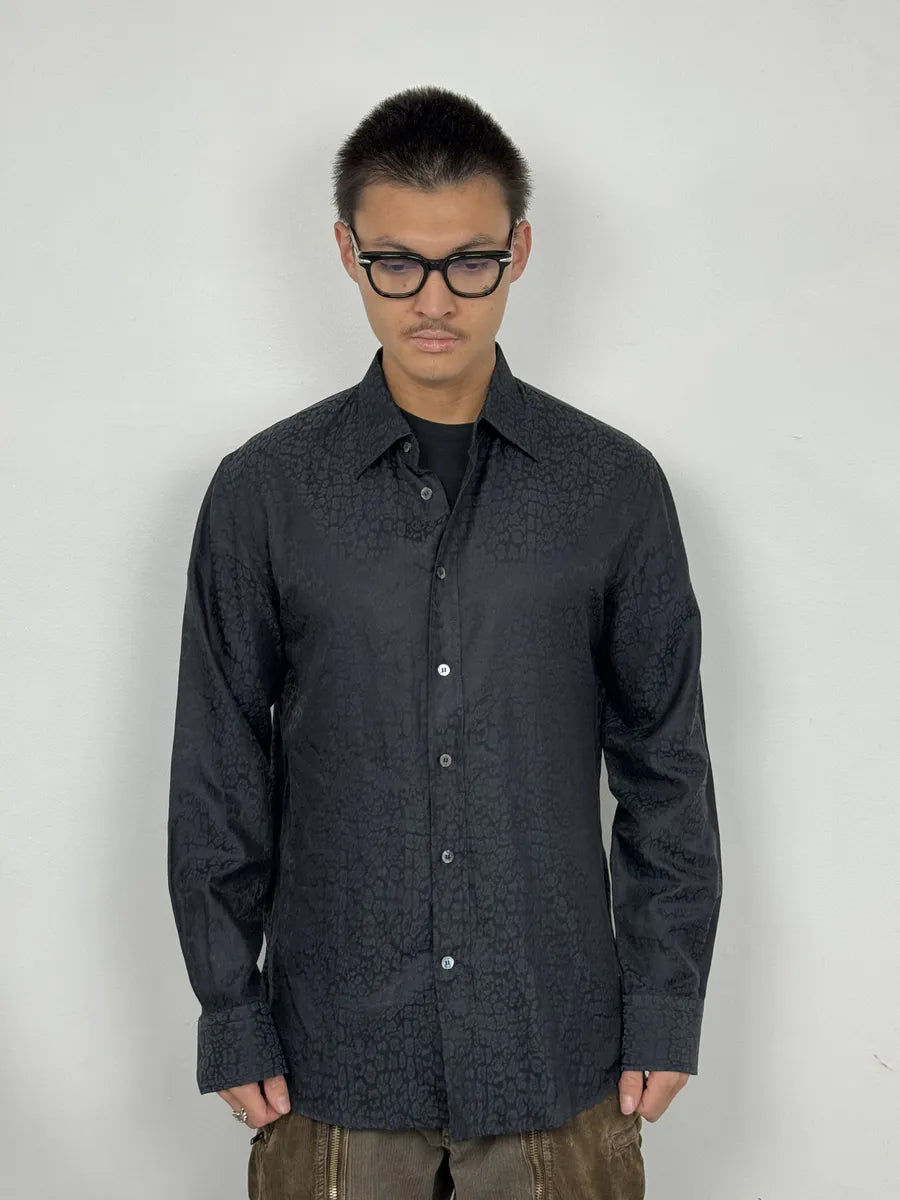 2010s Roberto Cavalli Black & Navy Leopard Print Mafia Shirt VkVdjai 2