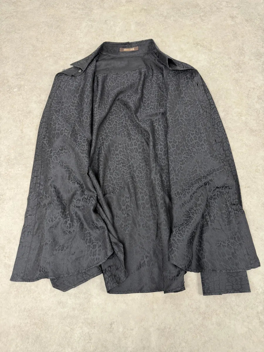 2010s Roberto Cavalli Black & Navy Leopard Print Mafia Shirt VkVdjai 5