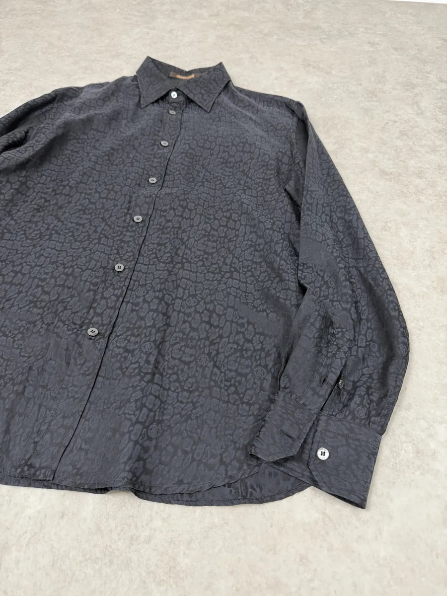 2010s Roberto Cavalli Black & Navy Leopard Print Mafia Shirt VkVdjai 6