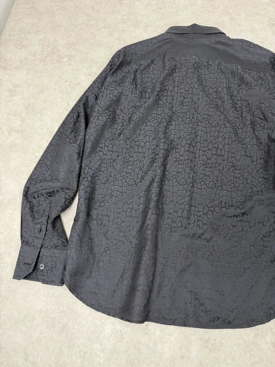2010s Roberto Cavalli Black & Navy Leopard Print Mafia Shirt VkVdjai 8