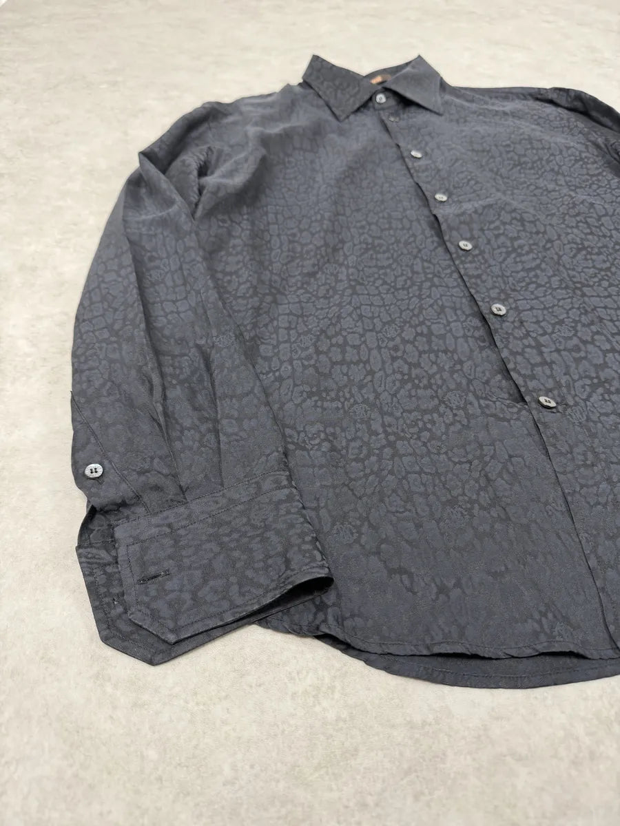 2010s Roberto Cavalli Black & Navy Leopard Print Mafia Shirt VkVdjai 9