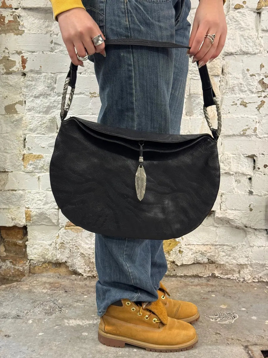 2010s Roberto Cavalli Black Leather Feather Handle Bag NvERNQH 1