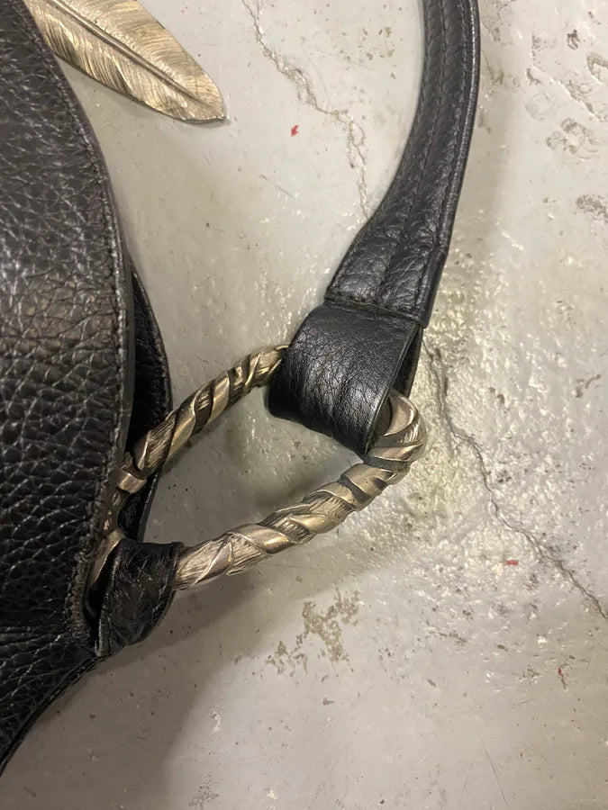 2010s Roberto Cavalli Black Leather Feather Handle Bag NvERNQH 4