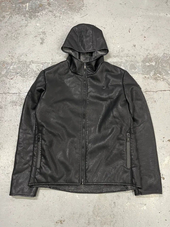 2010s Roberto Cavalli Black Leather Hooded Jacket owSfsyz 0