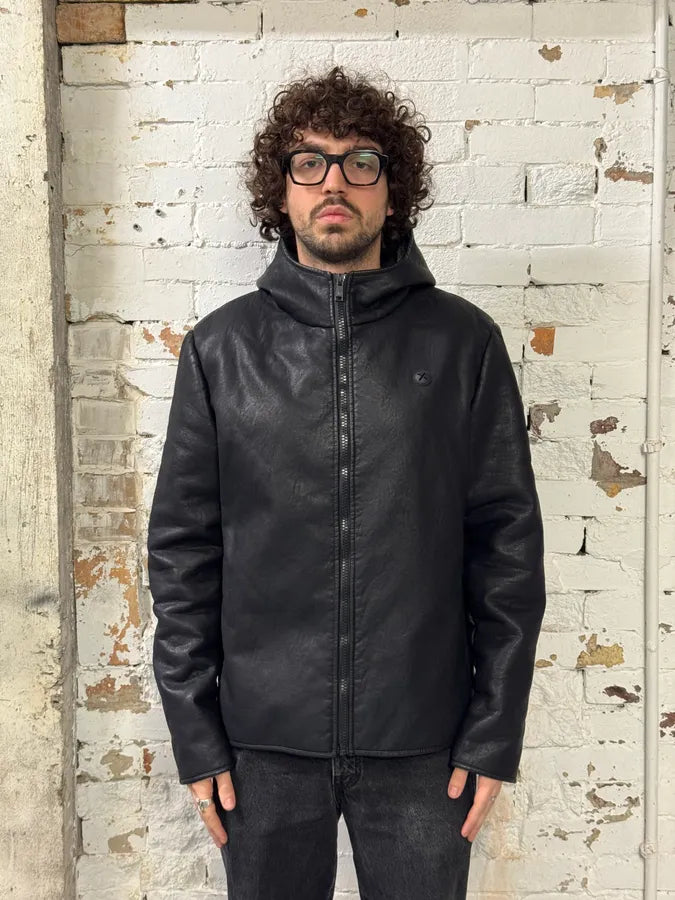 2010s Roberto Cavalli Black Leather Hooded Jacket owSfsyz 1