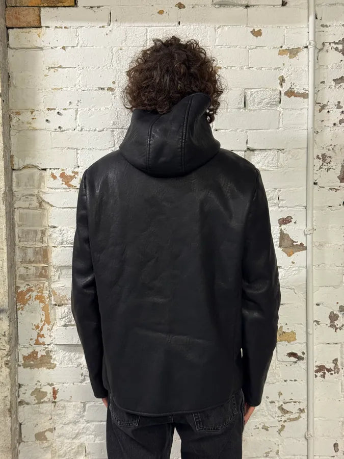 2010s Roberto Cavalli Black Leather Hooded Jacket owSfsyz 2