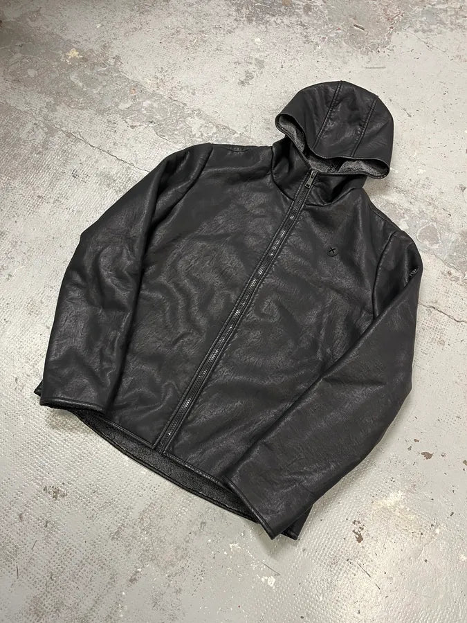 2010s Roberto Cavalli Black Leather Hooded Jacket owSfsyz 3