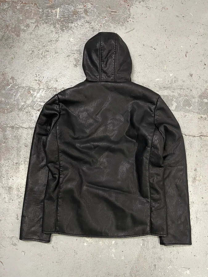 2010s Roberto Cavalli Black Leather Hooded Jacket owSfsyz 7