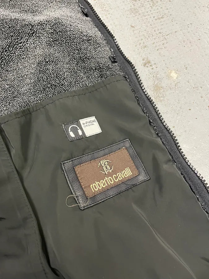 2010s Roberto Cavalli Black Leather Hooded Jacket owSfsyz 9