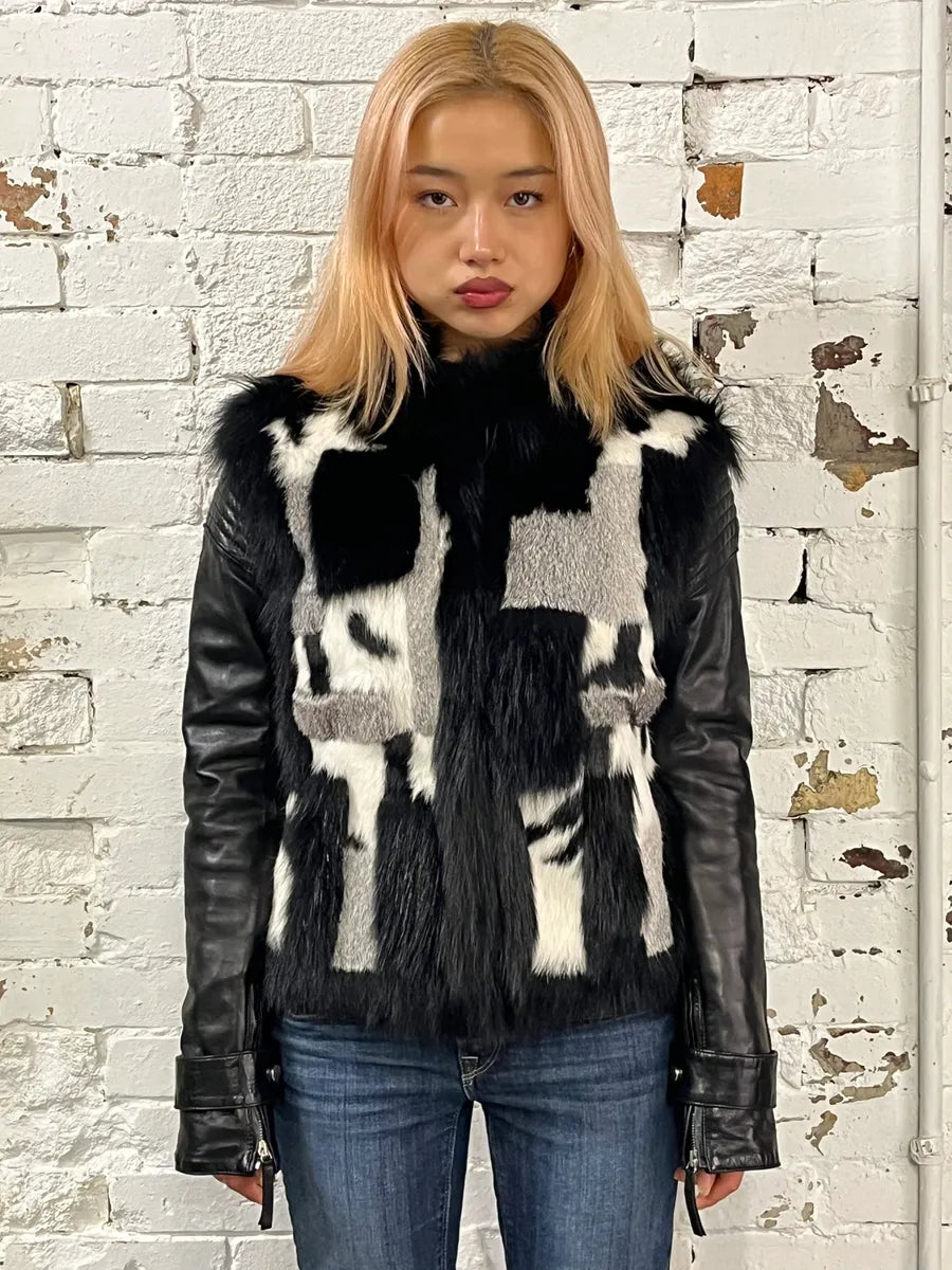 2010s Roberto Cavalli Fur Piano Black & White Leather Jacket AoEfRpS 0