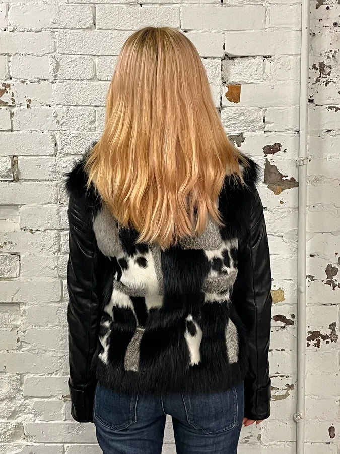 2010s Roberto Cavalli Fur Piano Black & White Leather Jacket AoEfRpS 1