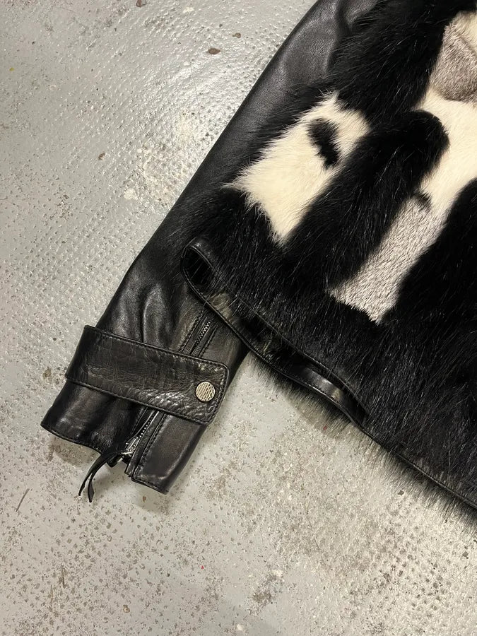 2010s Roberto Cavalli Fur Piano Black & White Leather Jacket AoEfRpS 5