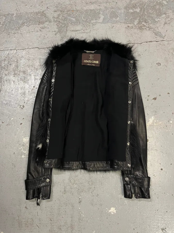 2010s Roberto Cavalli Fur Piano Black & White Leather Jacket AoEfRpS 7