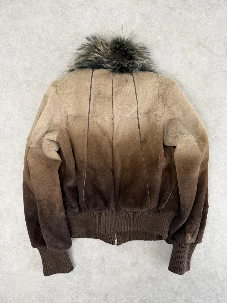2010s Roberto Cavalli Gradient Leather Bomber Jacket with Faux Fur Collar zUjPnfa 1