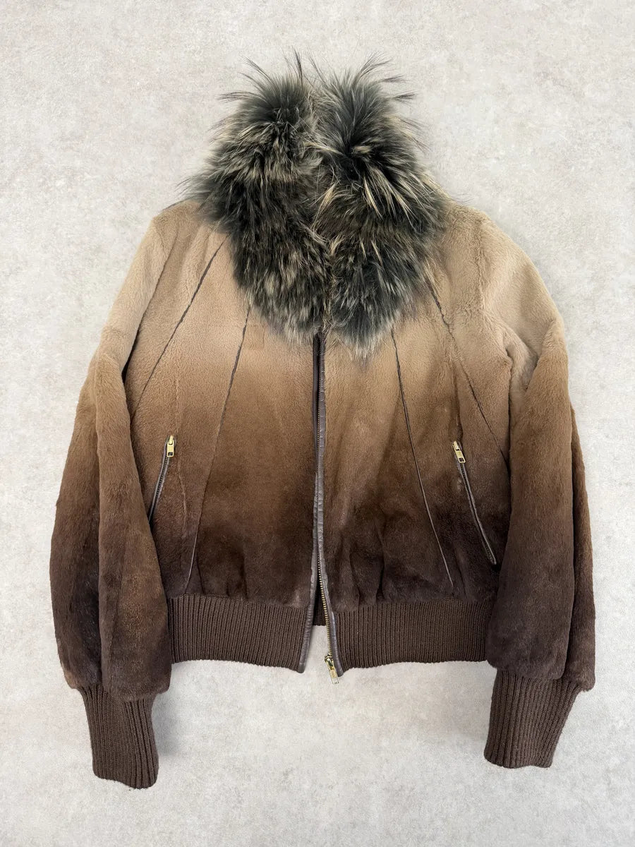 2010s Roberto Cavalli Gradient Leather Bomber Jacket with Faux Fur Collar zUjPnfa 3