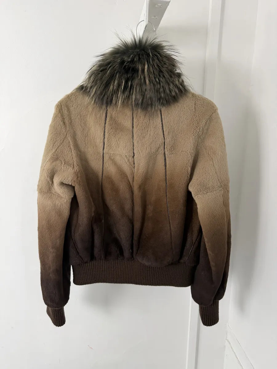 2010s Roberto Cavalli Gradient Leather Bomber Jacket with Faux Fur Collar zUjPnfa 4