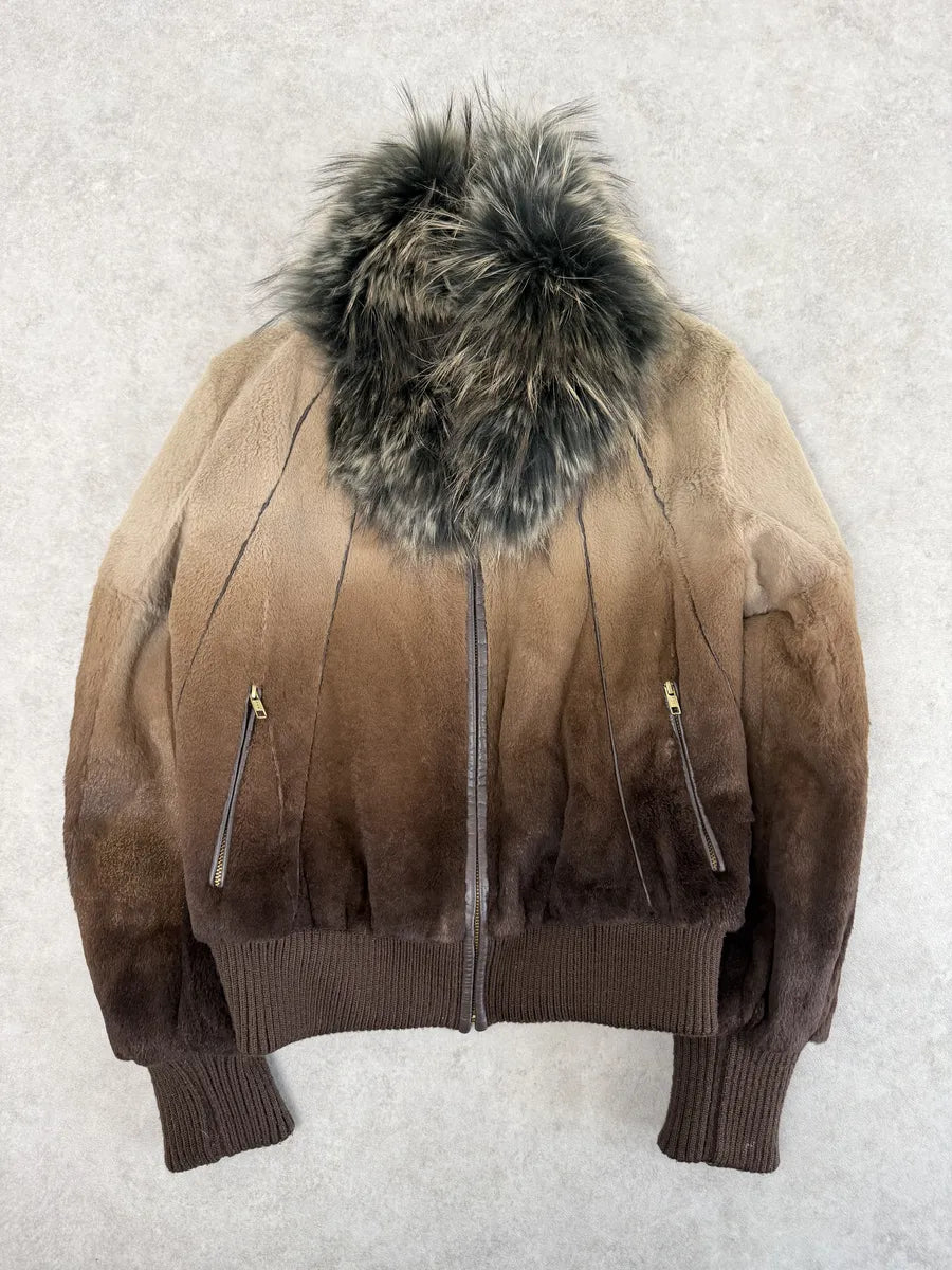 2010s Roberto Cavalli Gradient Leather Bomber Jacket with Faux Fur Collar zUjPnfa 6