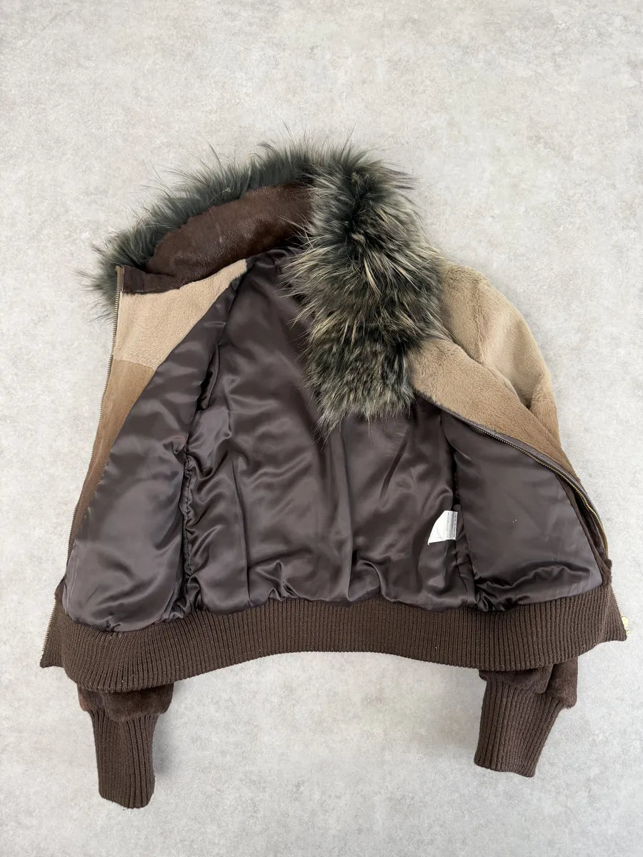 2010s Roberto Cavalli Gradient Leather Bomber Jacket with Faux Fur Collar zUjPnfa 9