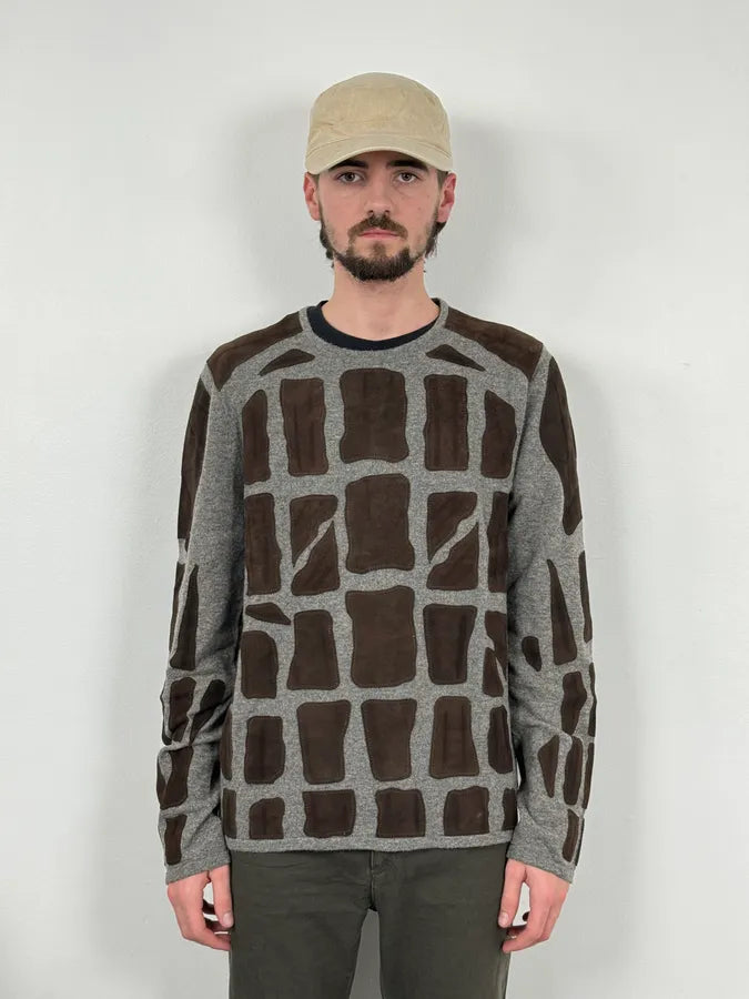 2010s Roberto Cavalli Grey & Brown Skeleton Relief Sweater mYbxauK 1