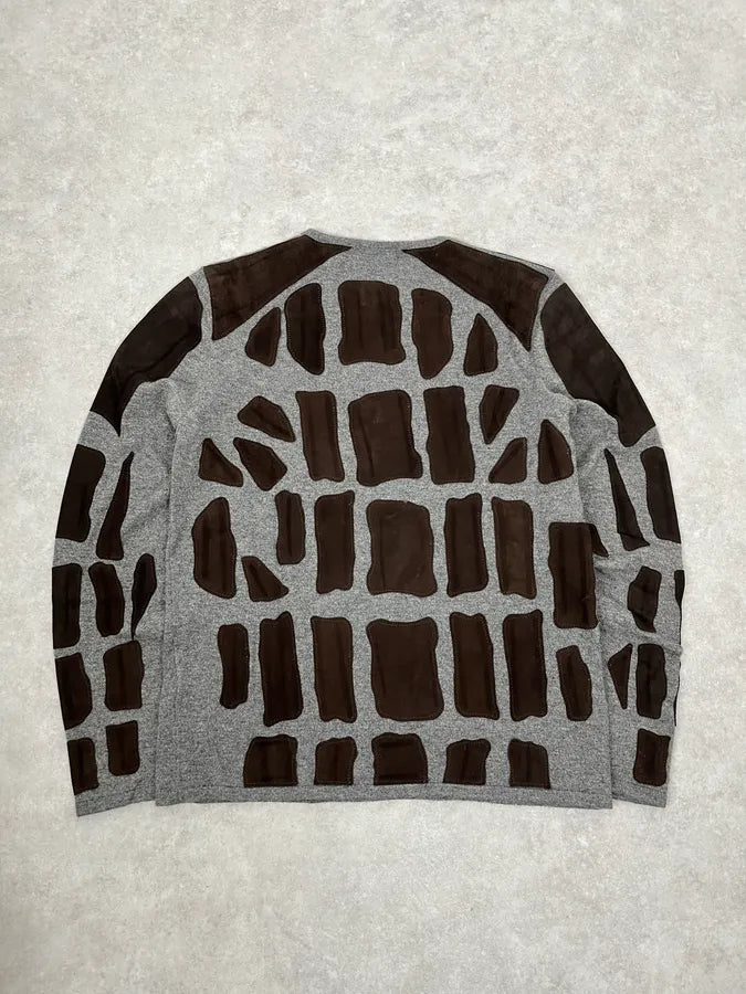 2010s Roberto Cavalli Grey & Brown Skeleton Relief Sweater mYbxauK 5