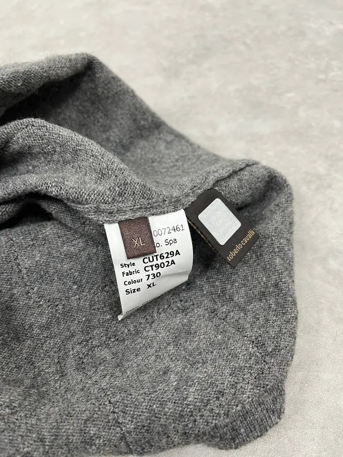 2010s Roberto Cavalli Grey & Brown Skeleton Relief Sweater mYbxauK 7