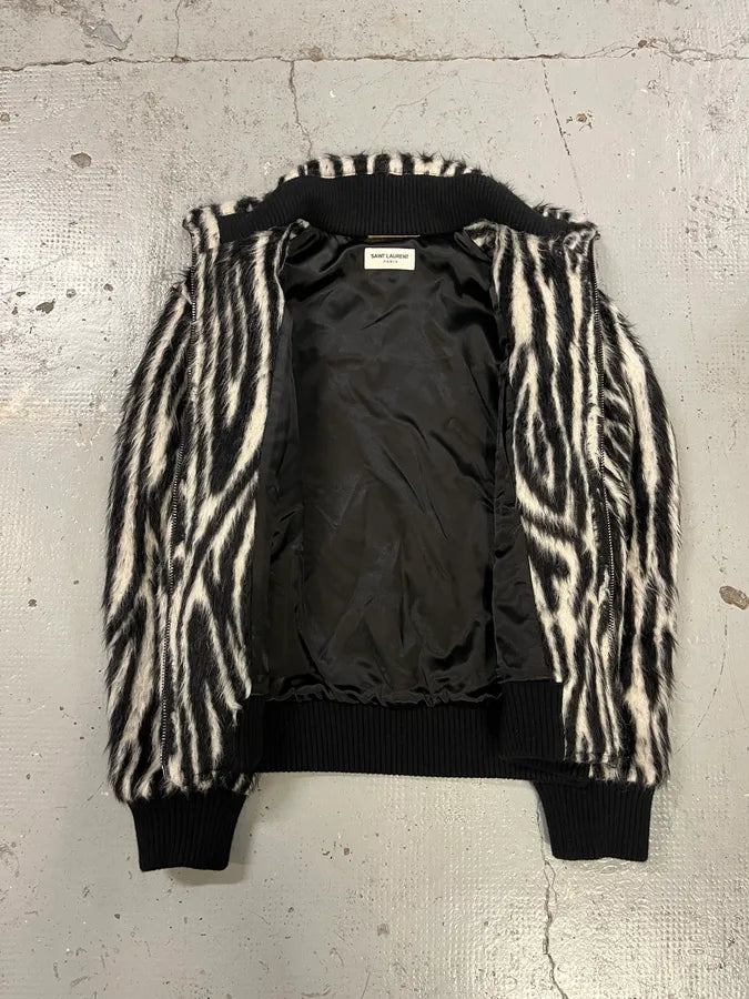 2010s Saint Laurent Black & White Cashmere & Mohair Bomber Jacket kbglbuT 7