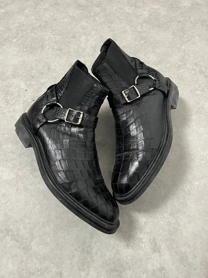 2010s Saint Laurent Black Crocodile Effect Leather Boots zNsDDpa 2