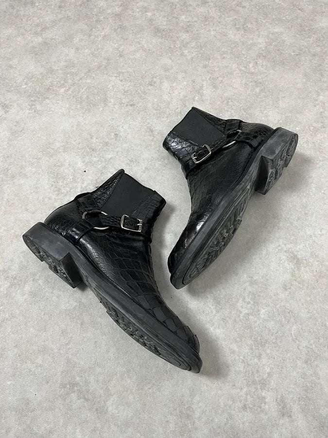 2010s Saint Laurent Black Crocodile Effect Leather Boots zNsDDpa 4