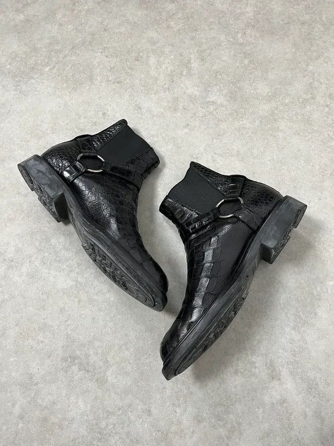 2010s Saint Laurent Black Crocodile Effect Leather Boots zNsDDpa 6