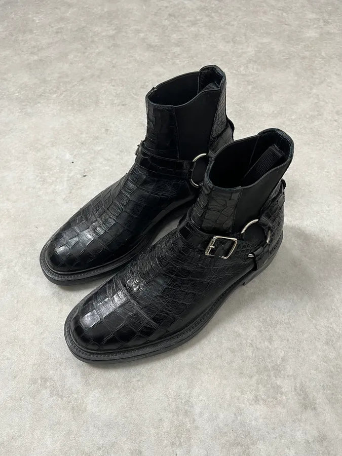 2010s Saint Laurent Black Crocodile Effect Leather Boots zNsDDpa 5