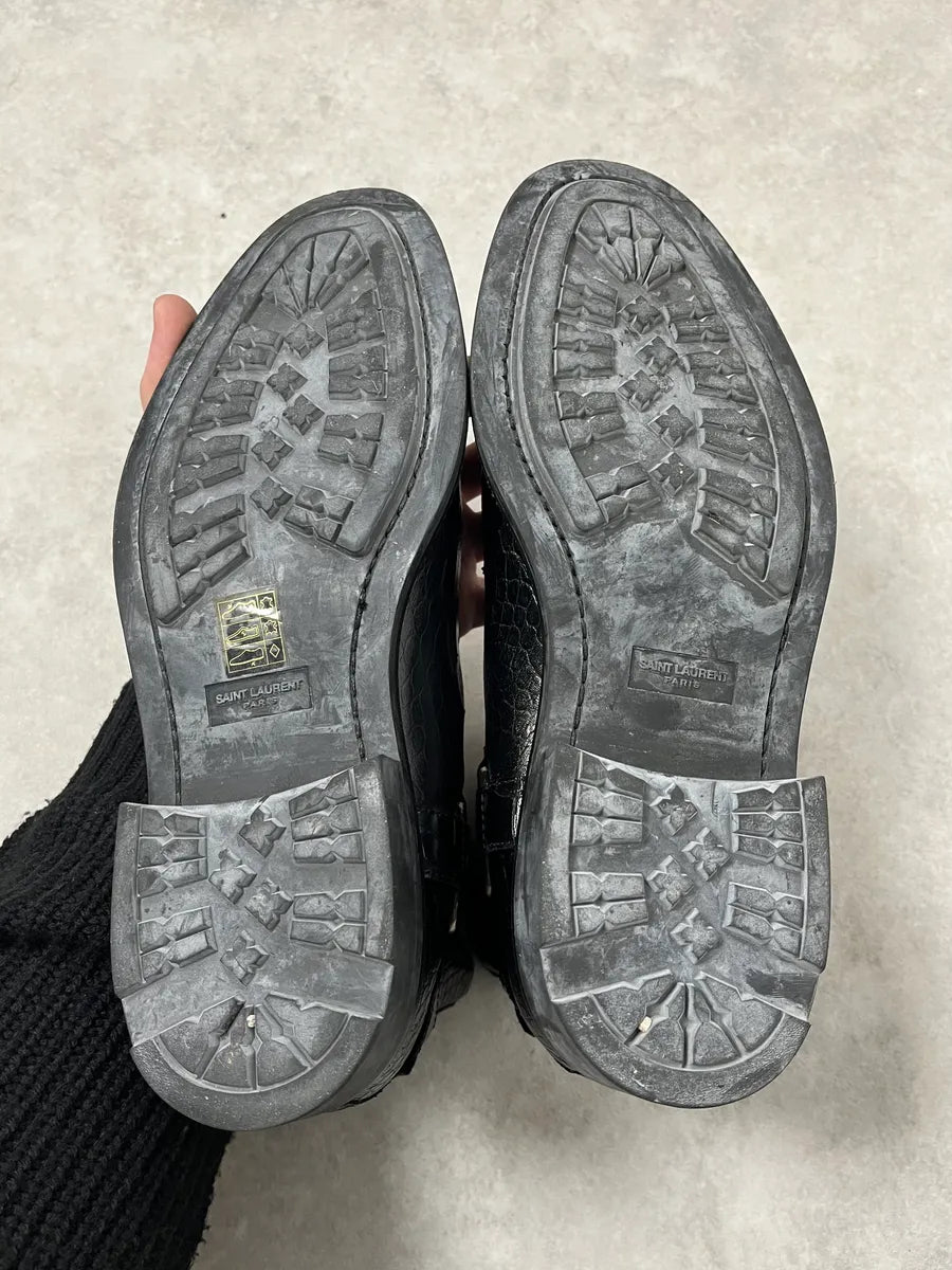 2010s Saint Laurent Black Crocodile Effect Leather Boots zNsDDpa 8