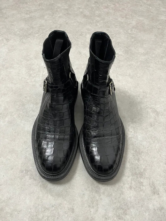 2010s Saint Laurent Black Crocodile Effect Leather Boots zNsDDpa 1