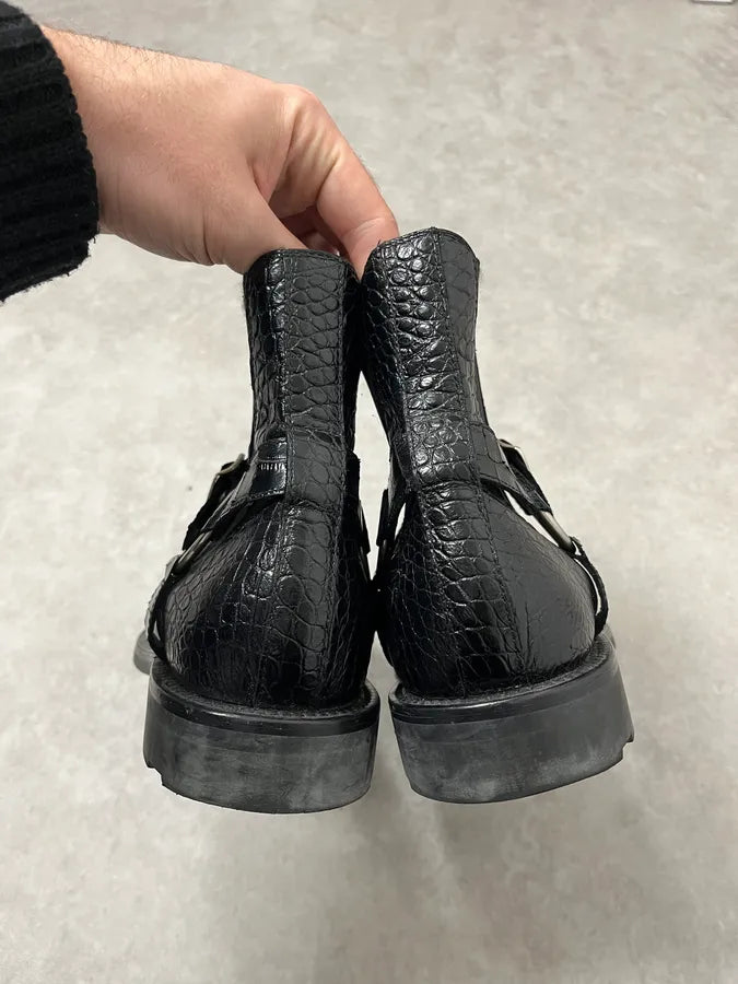 2010s Saint Laurent Black Crocodile Effect Leather Boots zNsDDpa 7