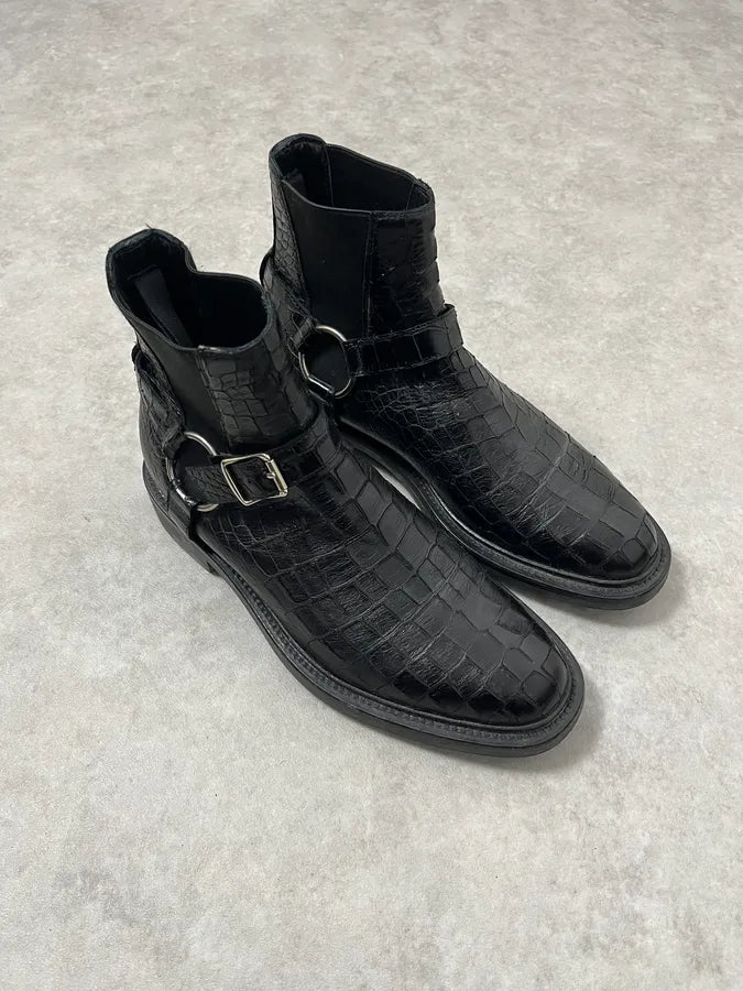 2010s Saint Laurent Black Crocodile Effect Leather Boots zNsDDpa 3
