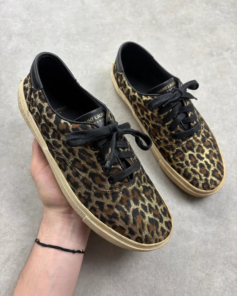 2010s Saint Laurent Black & Golden Leopard Canvas Low Sneakers CRwxfBi 0