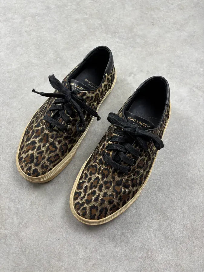 2010s Saint Laurent Black & Golden Leopard Canvas Low Sneakers CRwxfBi 2