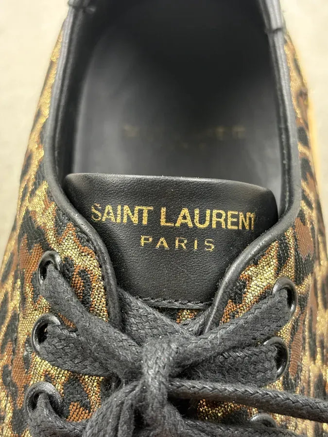 2010s Saint Laurent Black & Golden Leopard Canvas Low Sneakers CRwxfBi 5