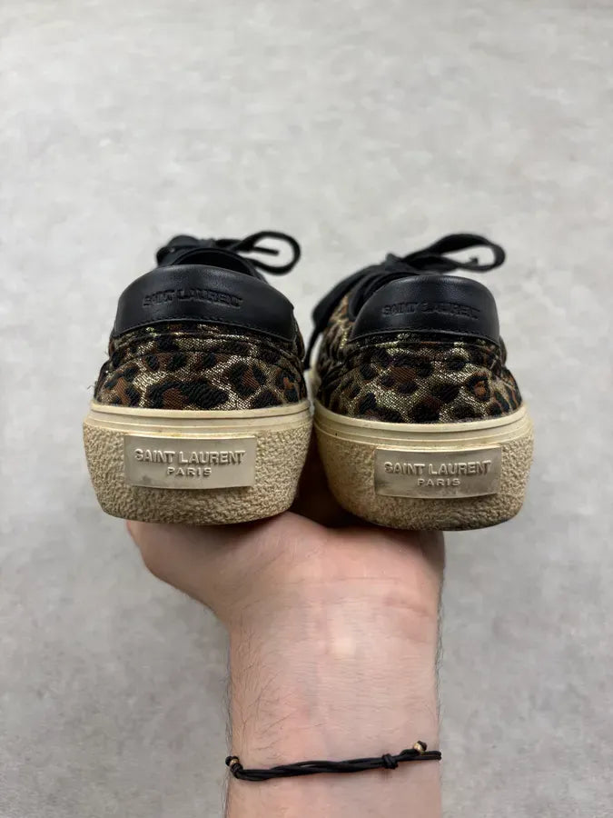 2010s Saint Laurent Black & Golden Leopard Canvas Low Sneakers CRwxfBi 6