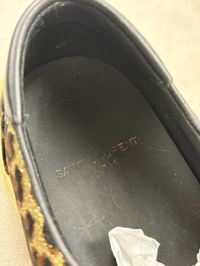2010s Saint Laurent Black & Golden Leopard Canvas Low Sneakers CRwxfBi 9