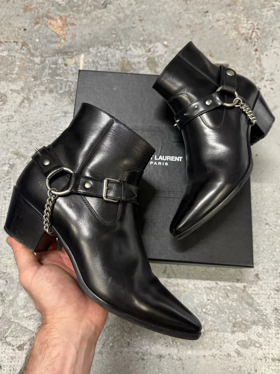 2010s Saint Laurent Black Leather Buckle Rocker Boots RSSBpUd 0