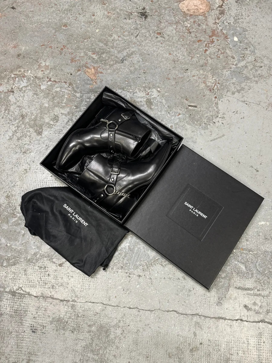 2010s Saint Laurent Black Leather Buckle Rocker Boots RSSBpUd 1