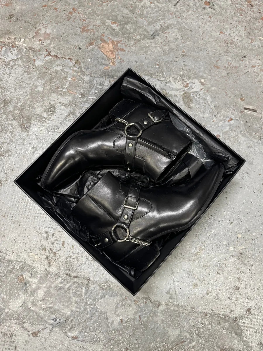2010s Saint Laurent Black Leather Buckle Rocker Boots RSSBpUd 10