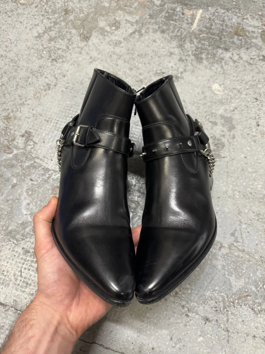 2010s Saint Laurent Black Leather Buckle Rocker Boots RSSBpUd 2
